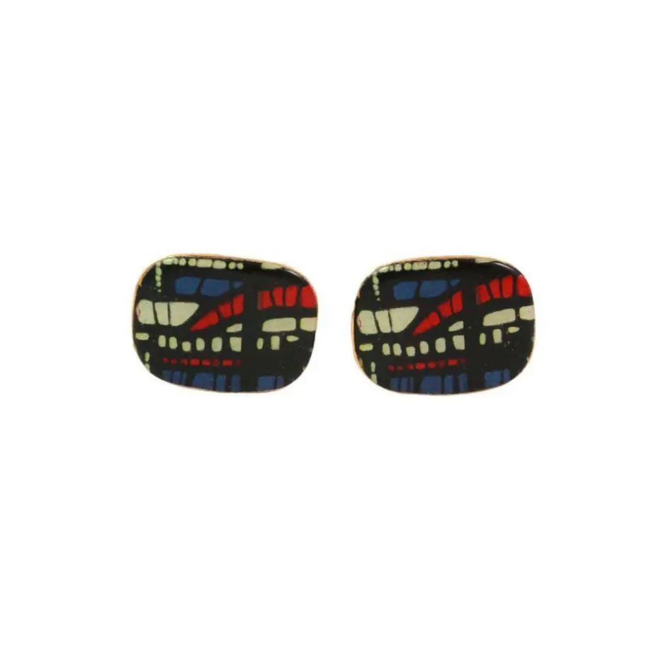 Vintage Large Enamel Abstract Patterned Silver with a Gold Vermeil Cufflinks