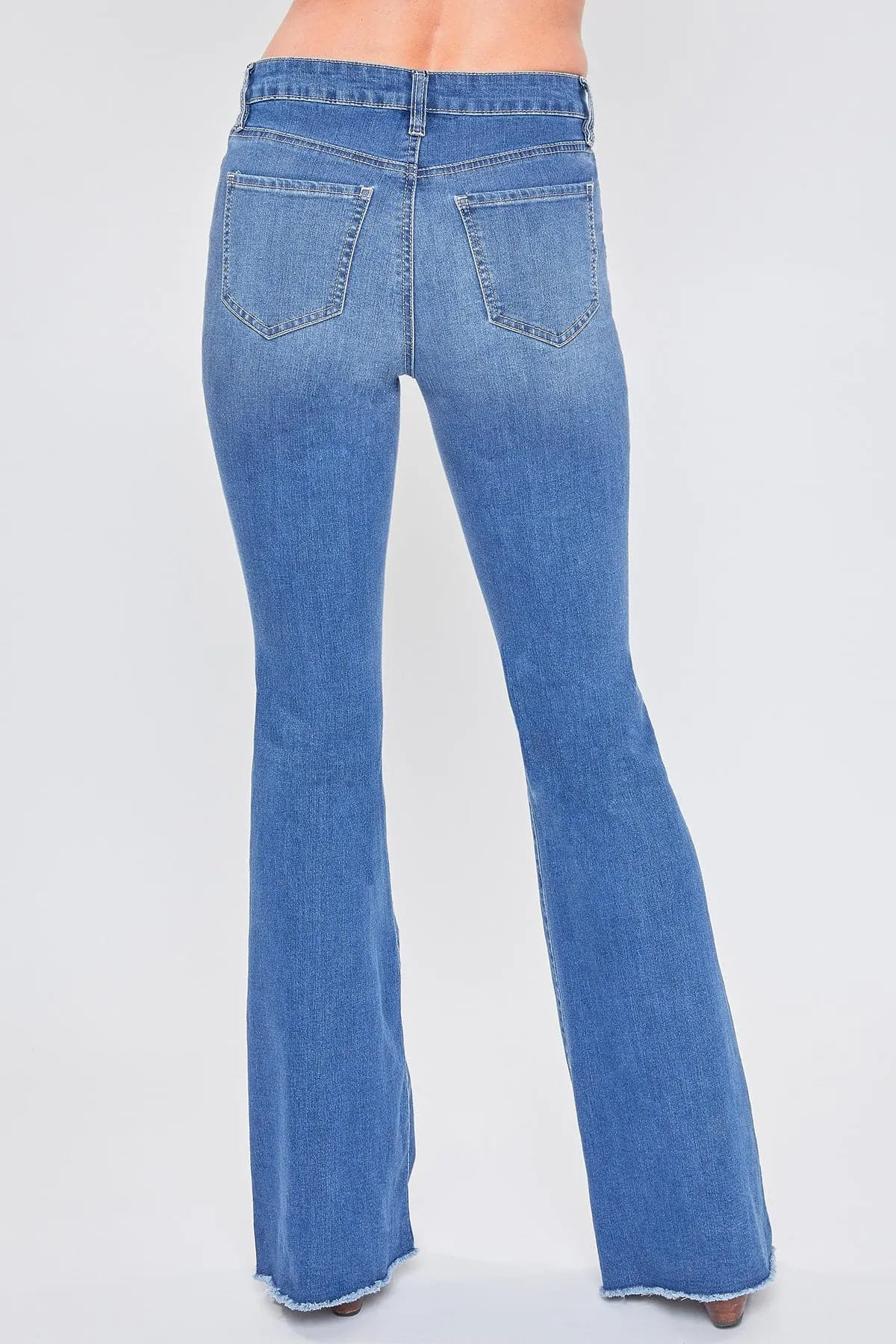 Women's Frayed Hem Flare Jeans With Curved Front Seam